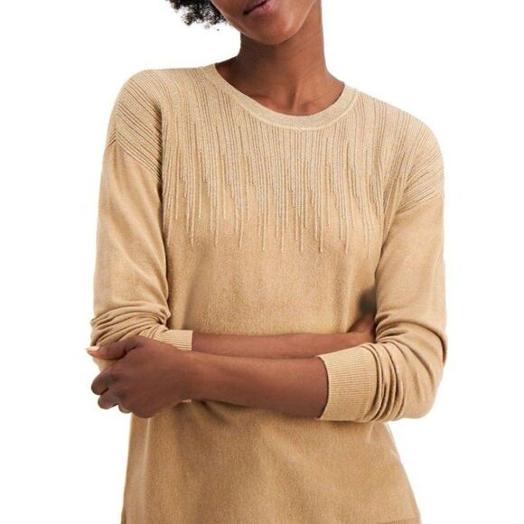‎Alfani Sweater Top S Light Brown Metallic-Sparkle - Picture 10 of 10